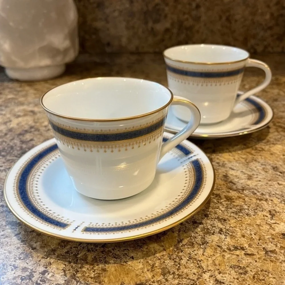 Noritake Blue Dawn Tea Cups and Saucers Set of 2 Like New